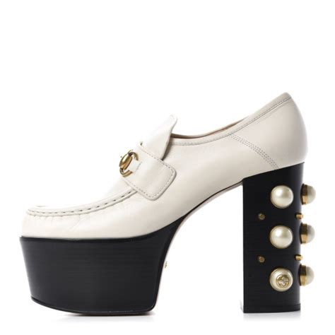 gucci malaga kid mystic white|GUCCI Malaga Kid Pearl Studded Vegas Platform Loafers 37 .